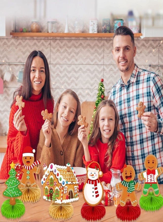 ABURRORI 10 Pieces Christmas Gingerbread Man Party Ornaments Decorations Merry Xmas Gingerbread Man Snowflake Snowman Party Honeycomb Centerpieces Christmas Party Table Toppers Double Sided Décor for Merry - Image 5